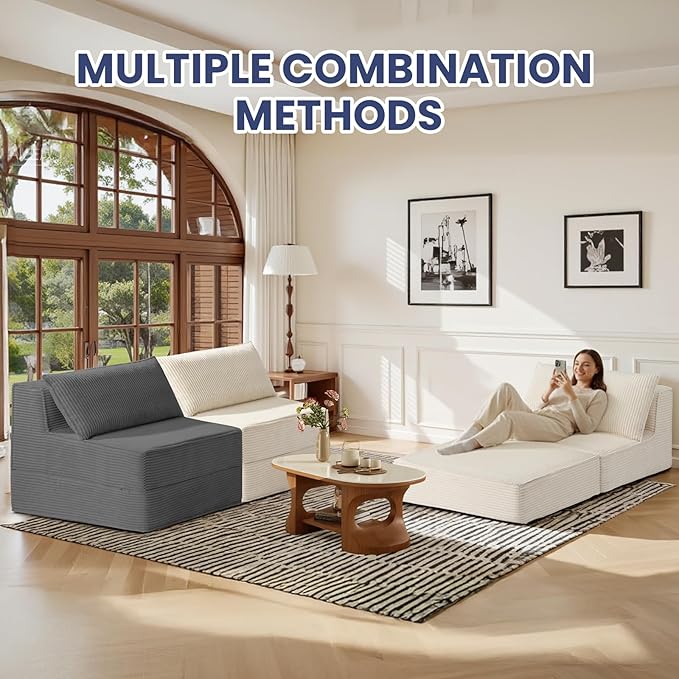 Convertible Sofa Bed Fold Out Loveseat Sleeper Sofa Chair with Pillow Folding Sofa Bed with Back Support Portable Chair Bed Comfy Floor Lounge Sofa for Living Room Bedroom Guest Room Beige
