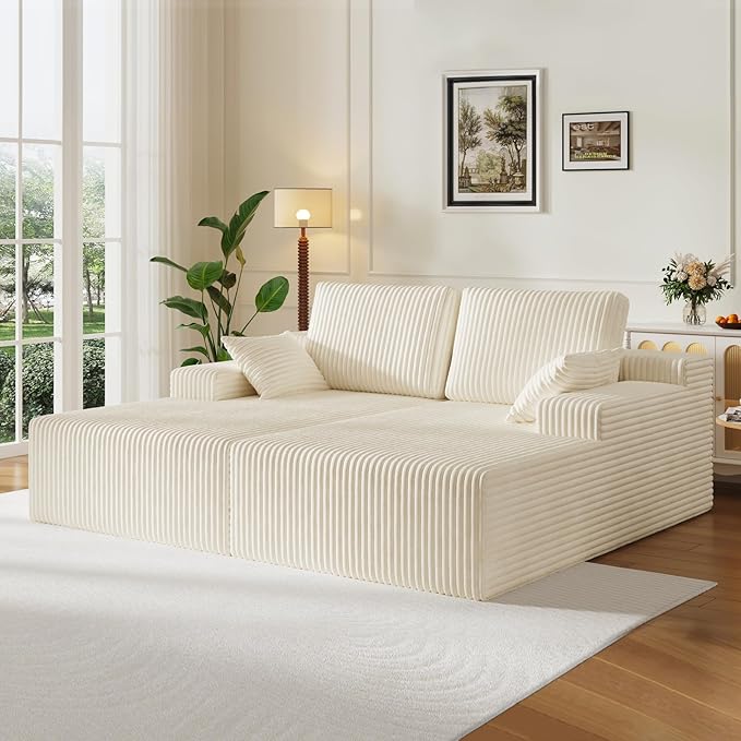 79 Double Oversized Chaise Lounge Chair Indoor Corduroy Comfy Boneless Loveseat Sleeper Sofa Reading Chairs Cloud Couch BedDeep Seat Wide ArmrestNo Assembly Required for Living Room Bedroom