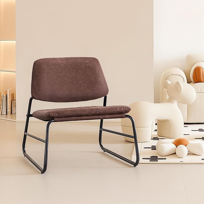 Joysoul Suede Fabric Wrought Iron Armless Accent Chair - Tufted Backrest Premium Upholstery &amp Sturdy Frame Modern Living Room/Reading Chair for Apartments Bedrooms (Brown)