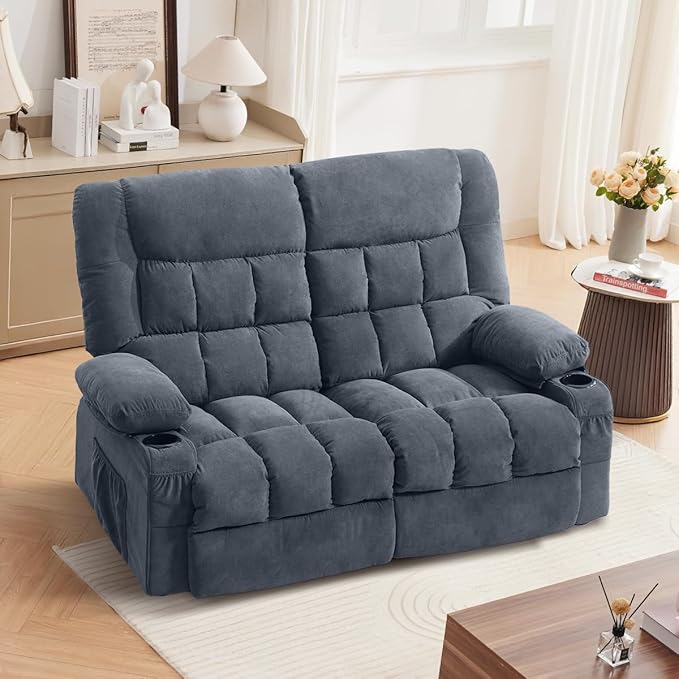Recliner Loveseat with Cup Holders for Living Room Love Seat Manual Oversized Recliner with Ergonomic Side Pocket for Adult