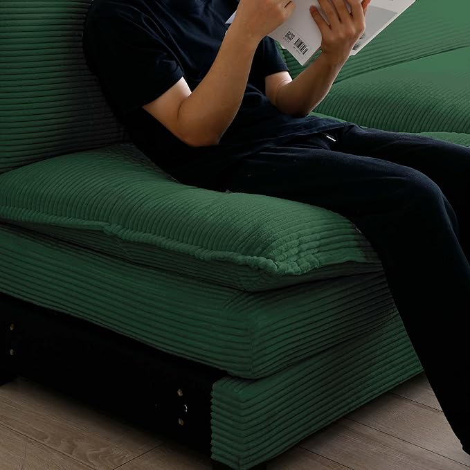 115.34 Modular Sectional Couch 3 Seat Extra Deep Corduroy Sofa with 2 Arm Pillows and 3 Throw Pillows Modern Upholstered Comfy Couches for Living Room Bedroom Office Apartment Green
