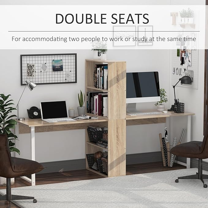 88 Extra Long 2-Person Computer Desk with Storage Shelves: Double Workstation for Home Office Dorm or Study