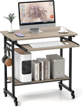 Tangkula Rolling Computer Desk Cart with Keyboard Tray Mobile Portable Laptop PC Desk with CPU Stand &amp 3 Hooks for Sofa &amp Bed Compact Small Desk on Wheels for Small Spaces (Grey)