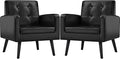 Yaheetech Mid-Century Accent Chairs PU Leather Modern Upholstered Living Room Chair Cozy Armchair Button Tufted Back and Wood Legs for Bedroom/Office/Cafe Black 2PCS