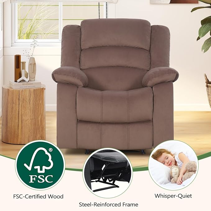 ANJ Fabric Recliner Chair Set of 2 with Overstuffed Arm and Back Comfy Chocolate Manual Reclining Chairs for Adults Living Room Single Sofa Recliners