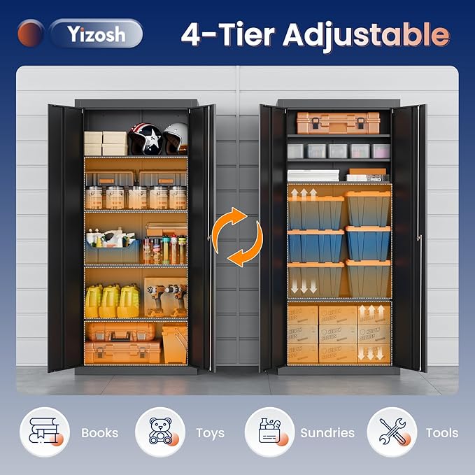 Yizosh Metal Garage Storage Cabinet with 2 Doors and 4 Adjustable Shelves - 71 Steel Lockable File CabinetLocking Tool Cabinets for OfficeHomeGarageSchoolGym
