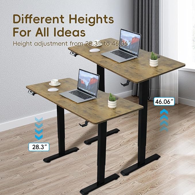 Electric Standing Desk Adjustable Height Stand up Desk Sit Stand Home Office Workstation with Splice Board (Rustic Brown 55)