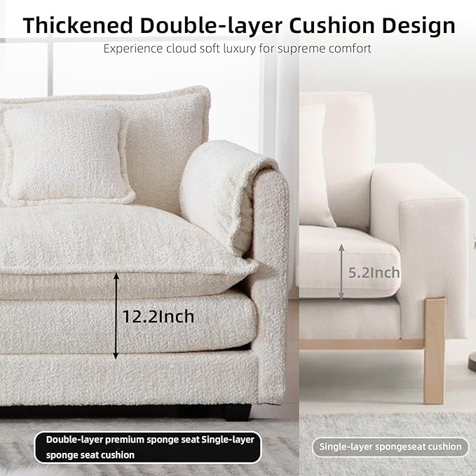 GNIXUU 112 L Shaped Sectional Sofa Cloud Couch for Living Room Oversized Modular Sectional Sofa with Movable Ottoman 4 Seat Chenille Deep Seat Sofa Set with Double Cushion &amp Pillows Beige