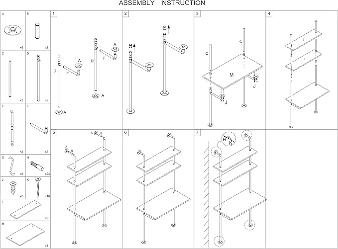 MAIKAILUN White and Gold Desk 36 Ladder Desk Wall Mount Computer Writing Table Pipe Shelf Shelving Mini Narrow Industrial Modern for Small Spaces(36x20x81)