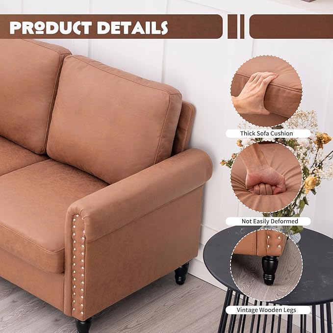 J.C.UP 57’’ Loveseat Sofa CouchLove Seat for Small Spaces Upholstered 2 Seat Sofa Couches Small Sofas with Solid Wood Legs Suitable for Living Room Bedroom Apartment