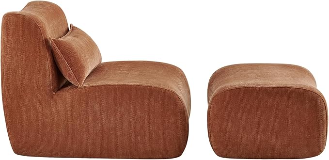 Modern Lounge Chair with Ottoman Compressed Upholstered Recliner for Small Spaces Comfortable Accent Sofa for Living Room Bedroom or Apartment