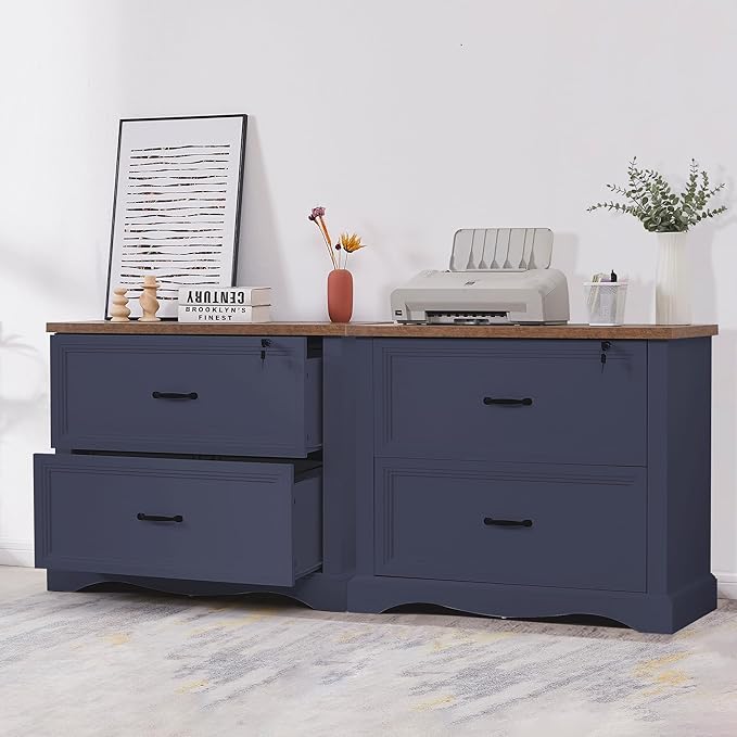 34.6 Farmhouse File CabinetWood File Cabinet with Hanging File FoldersTop Drawer LockableLateral Filing Cabinet for Home Office Compatible with Letter/Legal/A4 Size (2)