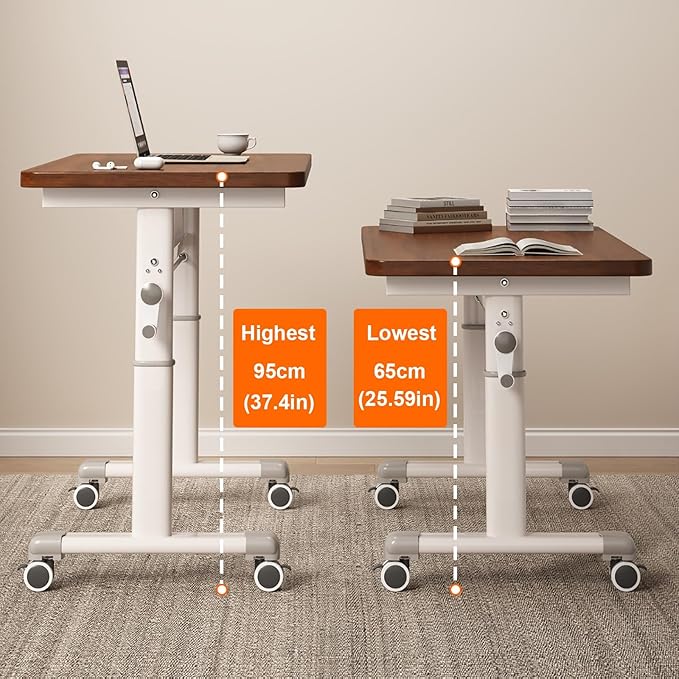 Manual Adjustable Desk Standing Desk Study Table Gaming Desks Movable Writing Table Computer Desks for Home Office Workstation Multifunctional Bedside Table(Dark Brown80cm/31.49in)