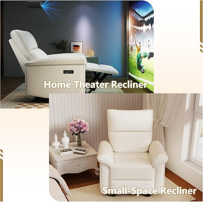 cinkehome Wall Hugger Power Recliners for Small Spaces Electric RV Recliners with USB Modern Recliner Chair for Living Room Apartment Off-White