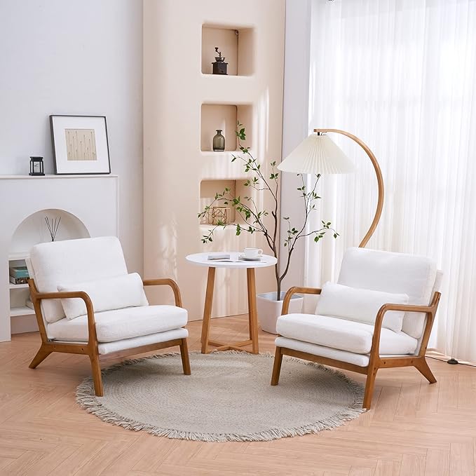 Mid-Century Armchair with Solid Wood FrameLiving Room Chair with Extra-Thick Padded Backrest and Seat CushionSingle Sofa Chairs with Non-Slip Feet105° Slop BackTeddy Accent Chair for ClubOffice