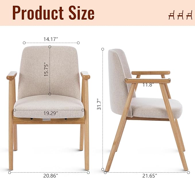 Mid Century Modern Living Room Accent Chair Comfy Reading Armchair with Solid Wood Legs Soft Seat Line Fabric for Bedroom Office Vanity