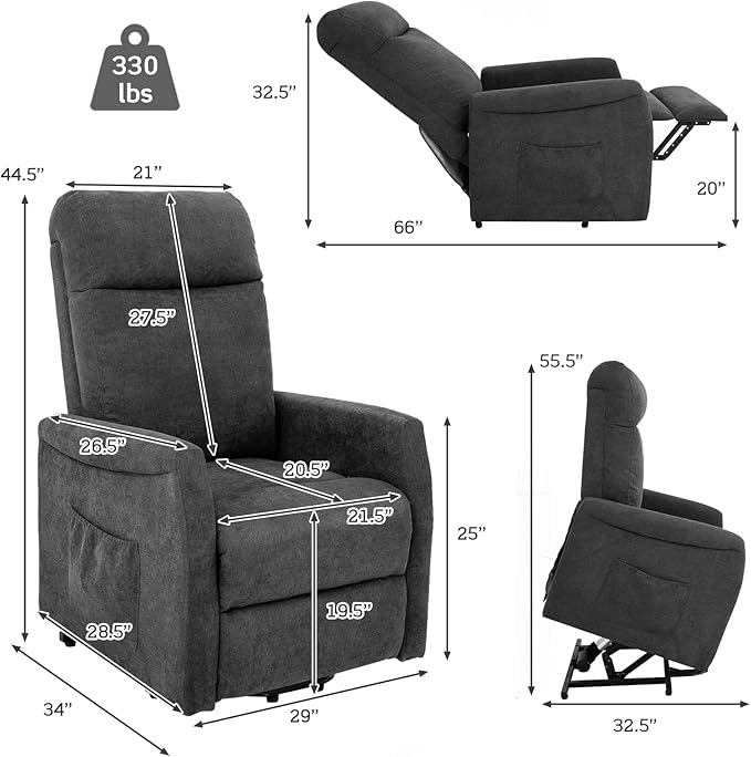 Giantex Power Lift Recliner Chair for Elderly Ergonomic Lounge Chair w/Remote Control Adjustable Backrest Side Pocket Electric Stand-Up Fabric Arm Chair for Bedroom Living Room Nursery (Grey)