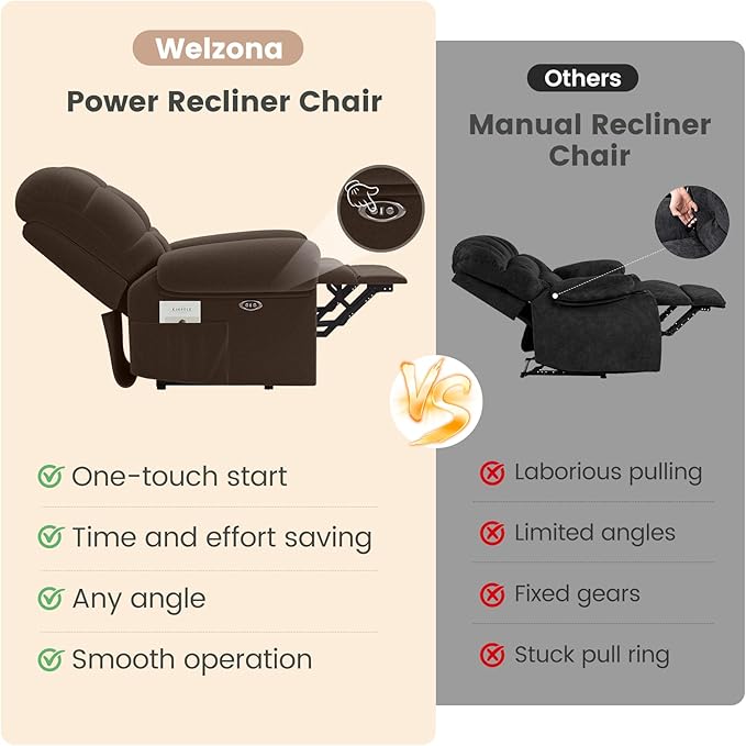 Power Recliner Chair Reclining Chair Comfy Teddy Small Recliners for Small Spaces Adjustable Electric Recliner Chairs for Adults Electric Recliners with USB Port &amp Side Pockets Coffee