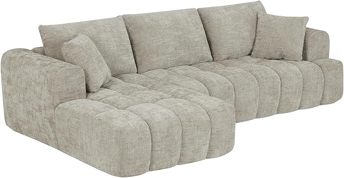Khaki 108 Modular Sectional Sofa with Left Facing Chaise L Shaped Couch with Deep Seat Cloud Foam Couch Plush Chenille Sofa No Assembly Needed for Living Room