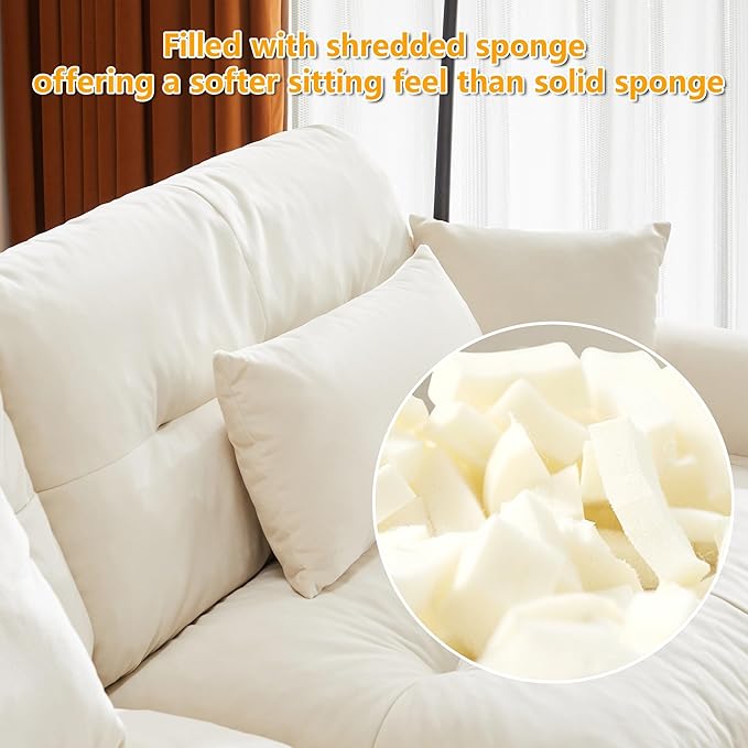 93.7 Oversized Modular Sectional Sofa 2-Seater Deep Seat Loveseat Cloud Couch with Pillows and Overthick Cushions Modern Velvet Comfy Sofa for Living Room Home Theater or Apartment Cream