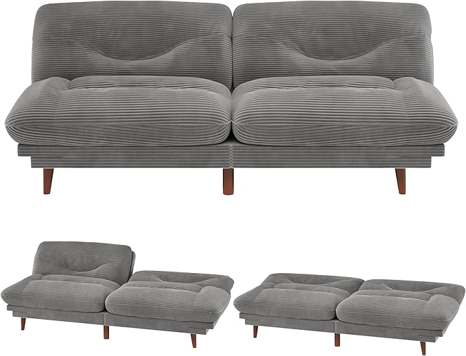 JUMMICO Convertible Futon Sofa Bed Sleeper Futon Couch with Adjustable Backrest and Armrests Modern Loveseat with Sturdy Wood Frame for Small Spaces Apartments (Corduroy Dove Gray)