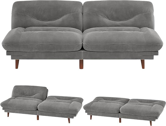 JUMMICO Convertible Futon Sofa Bed Sleeper Futon Couch with Adjustable Backrest and Armrests Modern Loveseat with Sturdy Wood Frame for Small Spaces Apartments (Corduroy Dove Gray)