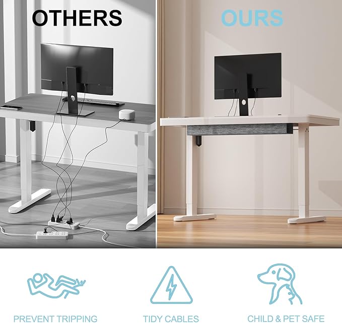 Electric Standing Desk with Drawer &amp Wireless Charging Height Adjustable Sit Stand Desk with USB Charging Station Hidden Cable Management Tray 48 Ergonomic Home Office Computer Desk Light Woo