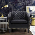Artificial leather sofa chair barrel-shaped armchair side chair nail head decoration and diamond net backrest suitable for living room bedroom waiting room office and reading chair. (Black)