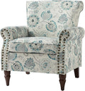 Wingback Accent Chair with Wood Legs Modern Comfy Upholstered Armchair with Removable Cushion and Nailhead Trim Floral Pattern Single Sofa Reading Chair for Living Room Bedroom