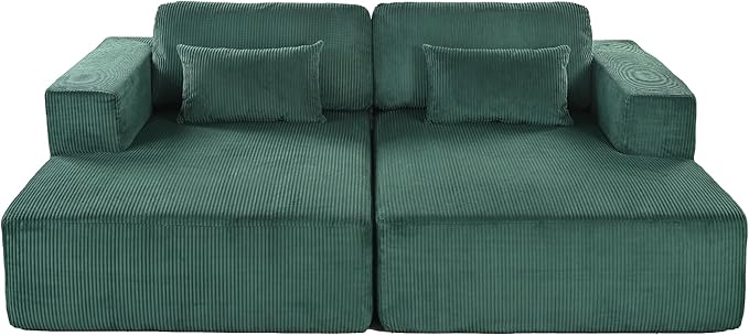 86-Inch Fluffy Corduroy Boneless Sleeper Daybed Loveseat Double Recliner Chaise Lounge Sofa Couches Floor Cloud Sofa Chaise W/4 Pillows for Home Apartment Living Room