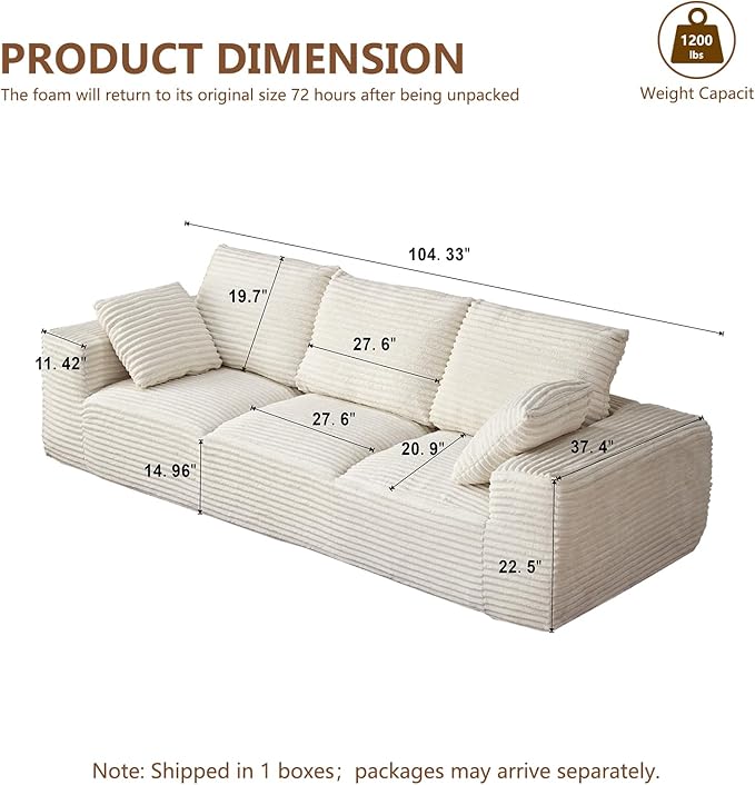 Modular Sectional Sofa Cloud Couch Corduroy Fluffy Couch Sectional Couches for Living Room