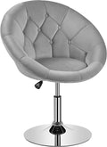 Yaheetech Adjustable Vanity Chair with Round Tufted Back Swivel Velvet Salon Chair for Bedroom Living Room Office Gray