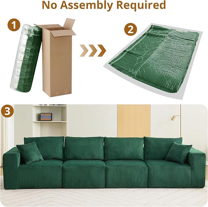 Sectional Cloud Boneless Couch 137 Modern Comfy Linear Straight No Assembly Required Convertible Compression Sleeper Modular Sofa with Corduroy Fabric 4 Deep Seat Single for Living Room