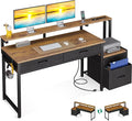AODK Computer Desk with 4 Drawers 48 Inch Office Desk with Printer Shelf &amp Built-in Power Outlet Work Desk with Monitor Shelf for Home Small Spaces Rustic Brown