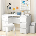 White Desk with Drawers Computer Desk for Bedroom Home Office Table with Storage 47 Inch Writing Wood Desks Executive Desks Workbench Study Counter Small Gaming Table White
