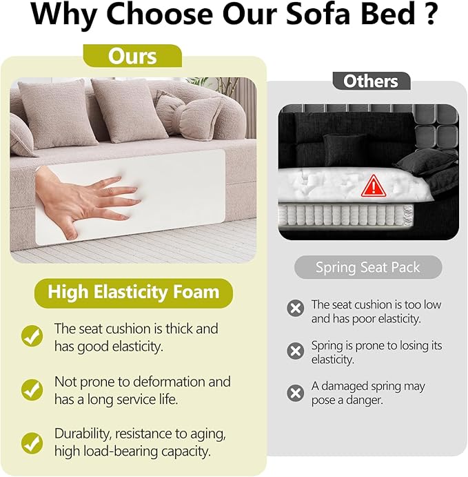 69.9 Folding Sofa Bed Full Sponge Convertible Sofa Bed with Wood Grain Chenille Fabric Easy to Carry Multi-Functional Guest Bed for Living Room Apartment Office