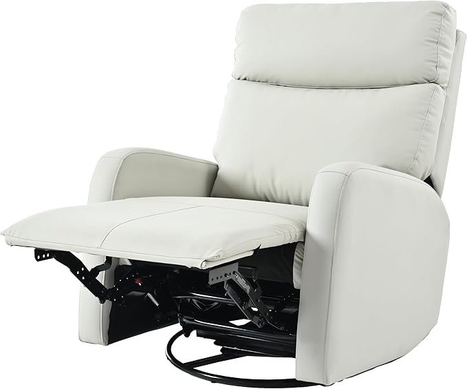 Swivel Rocker Recliner Chair for Nursery Upholstered 360° Leather-air Glider Rocking Chair with Phone Holder Manual Small Recliners for Small Spaces Living Room