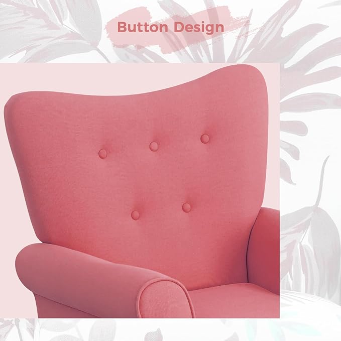 MELLCOM Mid Century Wingback Arm ChairModern Upholstered Fabric High Back Accent Chair with Wood LegsUpholstered Single Sofa Club Chair for Living Room Bedroom Home Office Brick