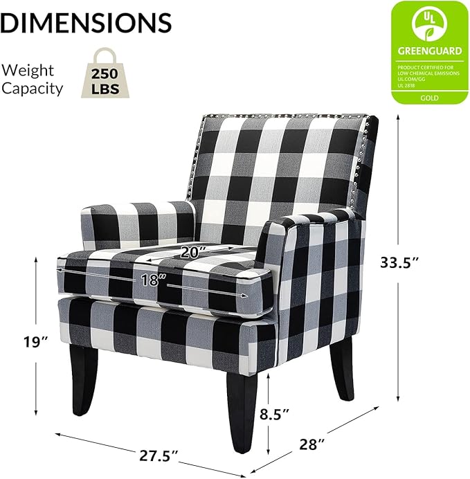 High Back Accent Arms Chair Modern Accent Chair with Wooden Legs Reading Chair with Padded Armrest and Comfortable Cushioned Seat for Living Room Bedroom