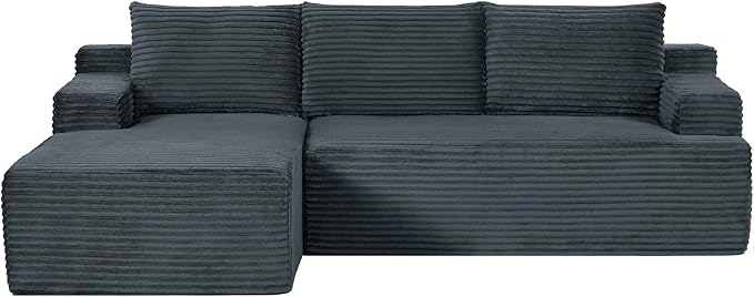 Boneless Couch Corduroy Cloud Sofa 96'' Sectional Couches Deep Seat L-Shaped Sofa No Assembly Pet-Friendly Apartment Couch for Living Room Small Spaces in a Box