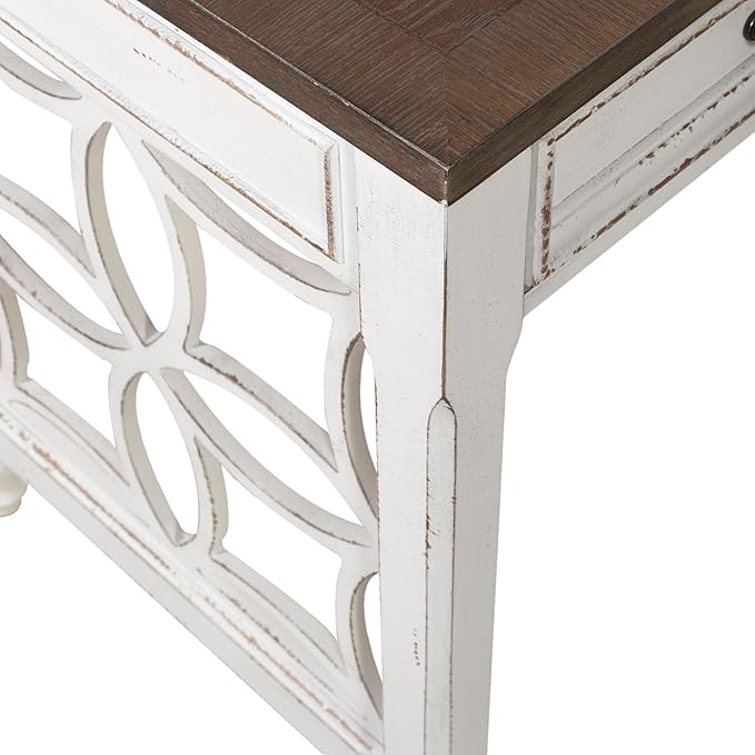 Liberty Furniture Magnolia Manor 4 Piece Opt L Shaped Writing Desk Set Keyboard Tray European Traditional Home Office - Antique White &amp Weathered Bark Oak Wood