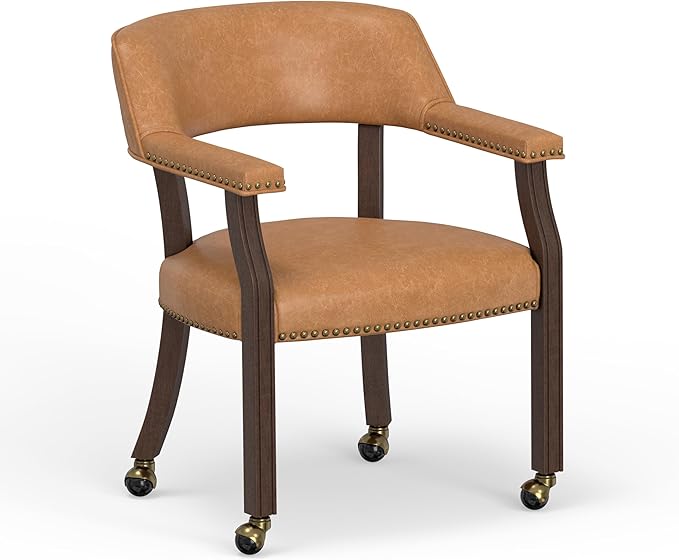 Modern Accent Chair Upholstered PU Leather Barrel Armchairs with Rubberwood Legs Comfy Lounge Arm Chair Hollow-Out Side Club Chair for Living Room Bedroom Office (Walnut Brown)
