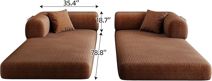 79 Convertible Sofa Bed with Fixed-Shape Frame Corduroy Folding Pull Out Couch No Assembly Modern Boneless Couch Compression Sofa in Box Floor Sofa for Living RoomBrown