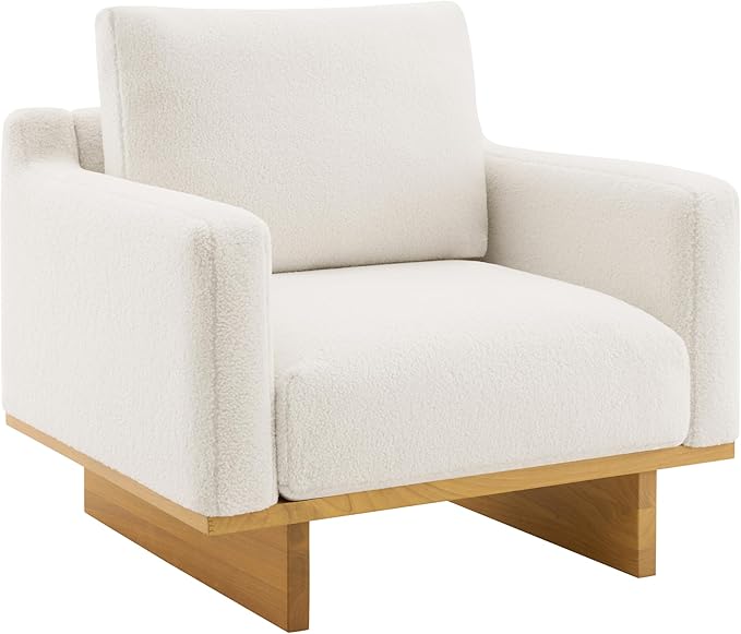 Modern Accent Chair with Solid Wood Frame and Base Upholstered Single Sofa with Soft Seat Cushion and Back Pillow Spacious Design Perfect for Living Room Bedroom and Study (White/40)