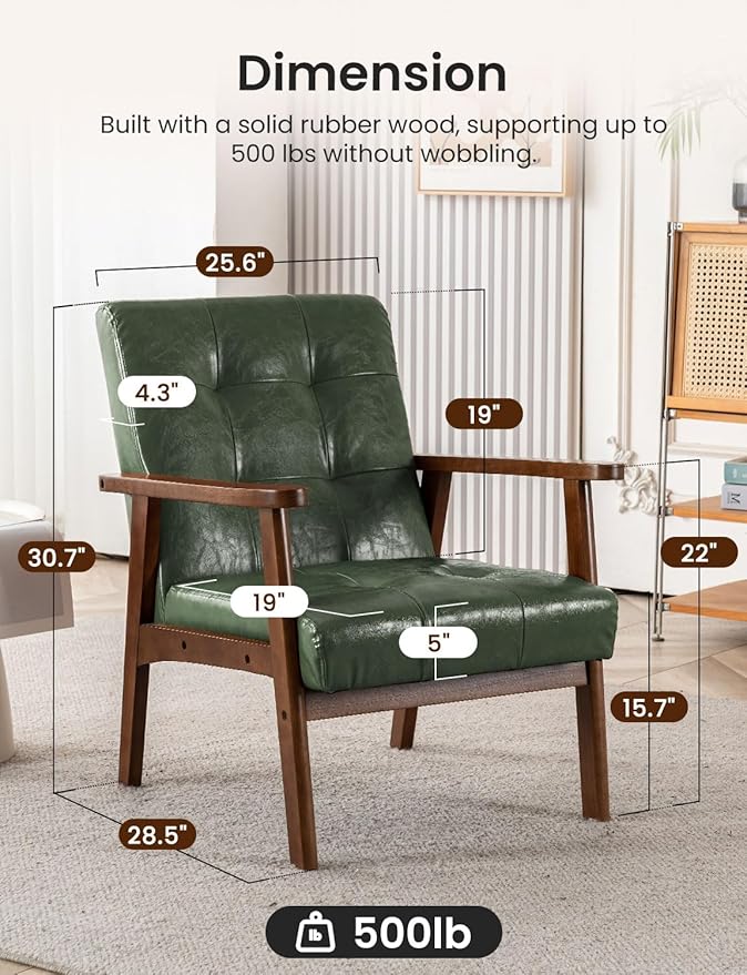 Mid Century Modern Accent Chairs for Living Room Comfy Bedroom Chairs for AdultsSmall Wide Reading Nook Arm Chair