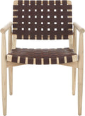 SAFAVIEH Home Collection Dionne Natural Sungkai Solid Wood/Cognac Brown Leather Woven Accent Chair (Fully Assembled)