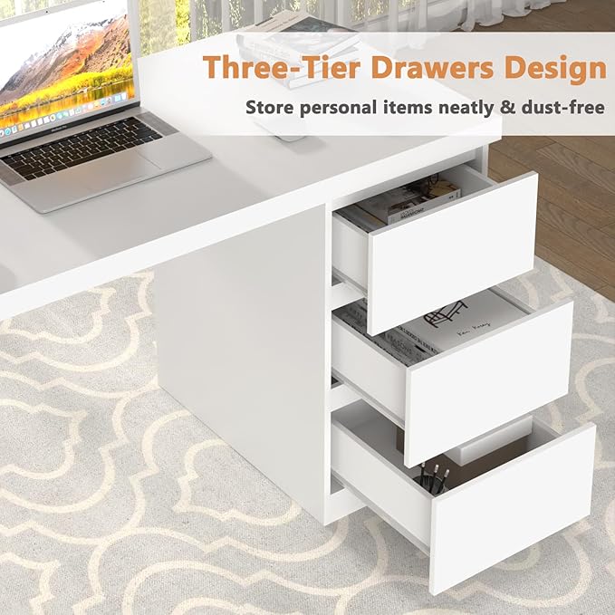 Desk with Drawers White Computer Desk with 3 Drawer Small Space Writing Desk with Drawers for Home Office Modern Simple Design 47 Inch
