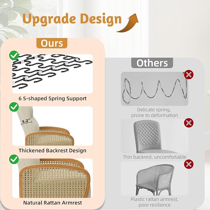 Rattan Accent Chair Arm Chair with High Resilience Cushion Armchair with Sturdy Ash Wood for Living Room Beige