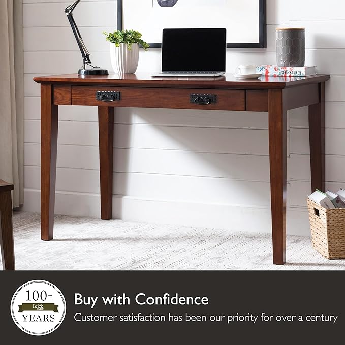 Leick Home 82400 Mission Writing Computer Desk with Drop Front Keyboard Drawer for Home Office Solid Wood Mission Oak