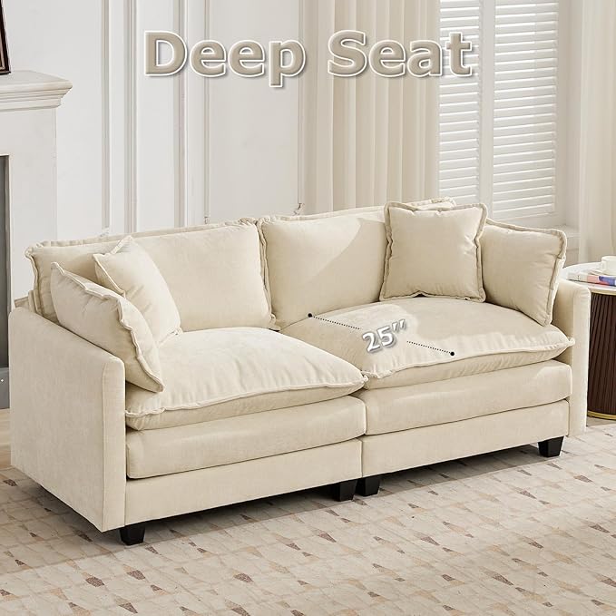 Sofa Couch for Living RoomModern Modular Sectional Sofa 2-Seat 78 Chenille Removable Memory Foam Sofa with 2 Throw Pillows2 Lumbar Pillowsfor Bedroom ApartmentBeige